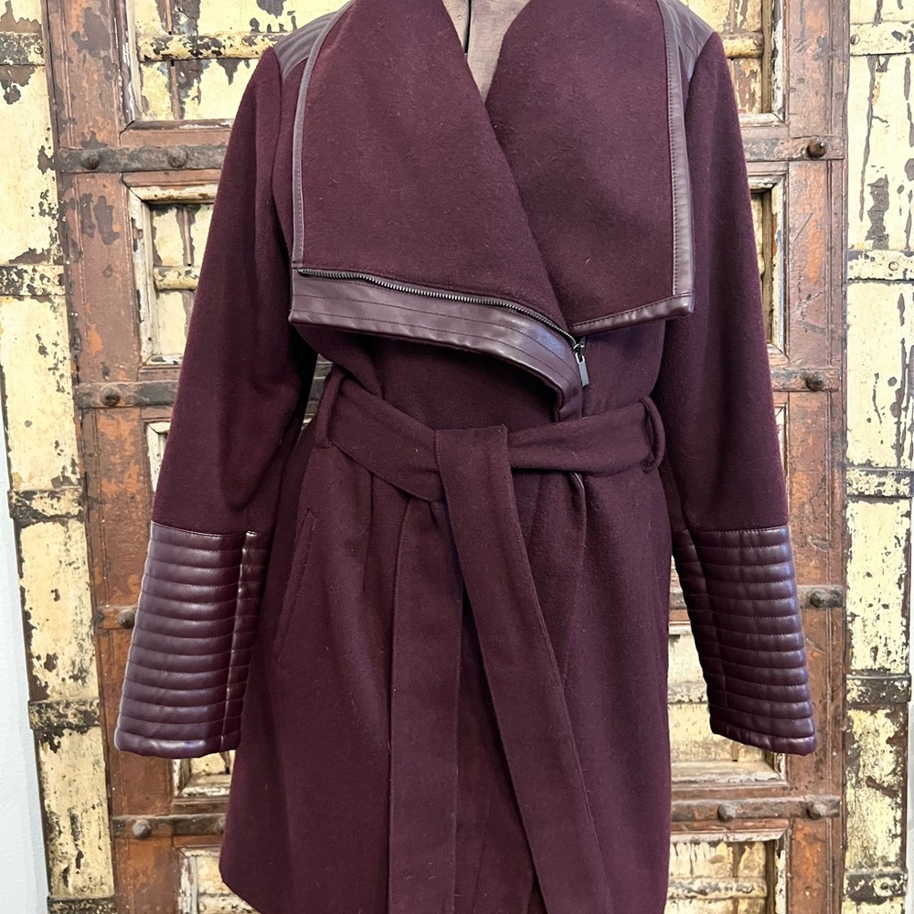 Bagatelle Deep Burgundy Trench Coat with faux Leather Details